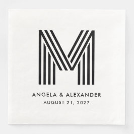 Svartvit Rand Monogram Bröllop Pappersservett
