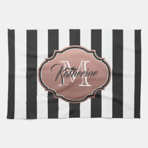 Svartvit Rand Monogram Kökshandduk
