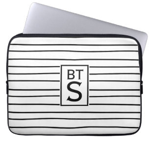 Svartvit Rand Monogram Laptop sleeve