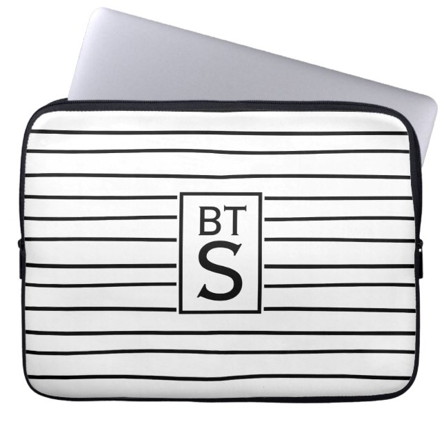Svartvit Rand Monogram Laptop sleeve (Framsidan)