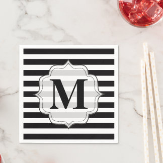 Svartvit Rand Monogram Napkins Pappersservett