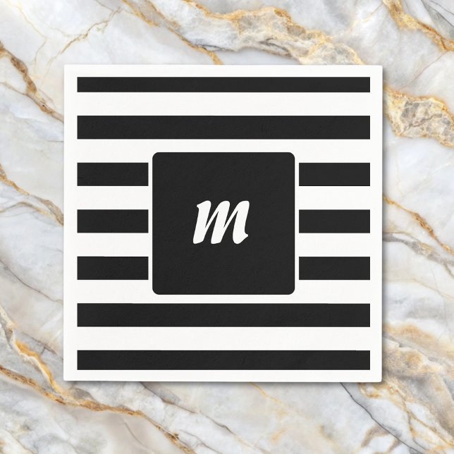 Svartvit Rand Monogram Pappersservett (Skapare uppladdad)