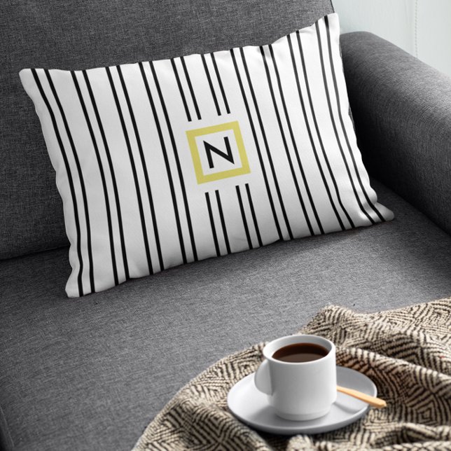 Svartvit Rand Monogram Polyester Pillow Lumbarkudde (Skapare uppladdad)