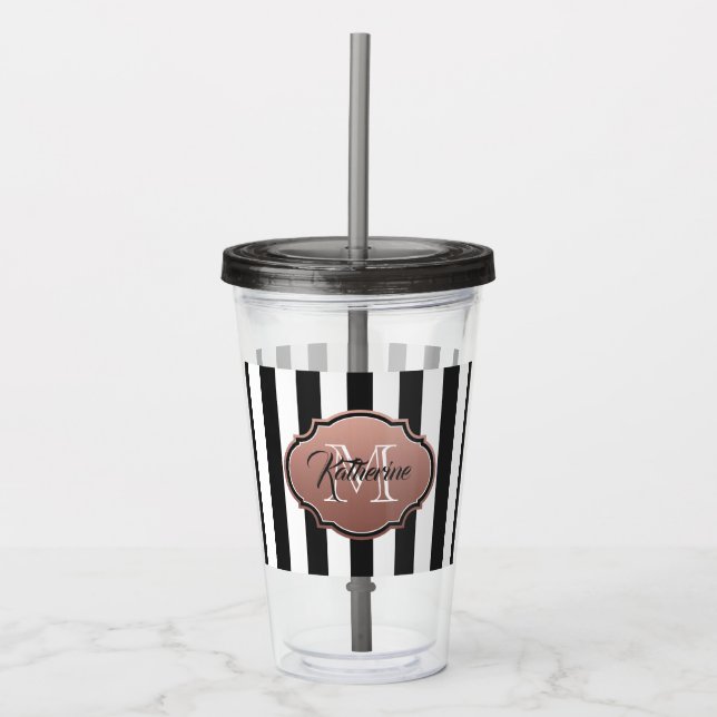 Svartvit Rand Monogram Take Away Mugg (Framsida)
