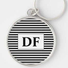 Svartvit Rand-nyckelkedja Rund Silverfärgad Nyckelring