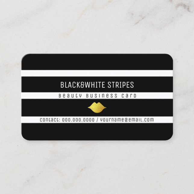 svartvit rand och läppar modern skönhet visitkort (Framsida)