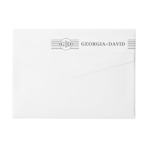 Svartvit rand och monogram bröllop etikettband