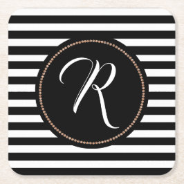 Svartvit Rand och Monogram Pappra Underlägg
