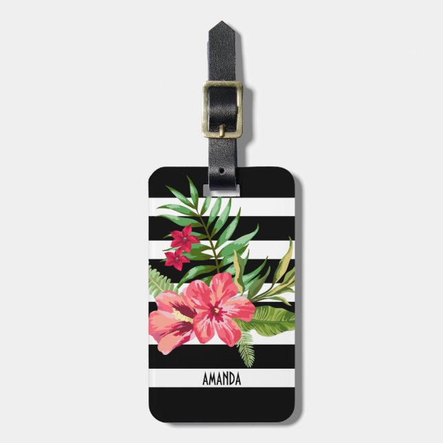 Svartvit Rand och Rosa Bagagebricka (Vertikal Framsida)