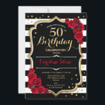 Svartvit Rand Ro 50:e födelsedagsinbjudan Inbjudningar<br><div class="desc">50:e födelsedagsinbjudan. Elegant svartvit röd design med faux glitter. Svartvit rand med röd ros. Perfekt för ett elegant födelsedagsfest.</div>