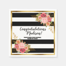 Svartvit Rand Rosa Guld Blommigt Studenten