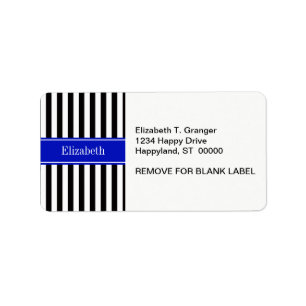 Svartvit Rand Royal Blue Ribbon Namn Monogram Adressetikett