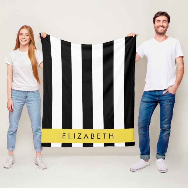 Svartvit Rand, Stripe, Linjer, Ditt namn Fleecefilt (På plats)