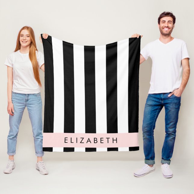 Svartvit Rand, Stripe, Linjer, Ditt namn Fleecefilt (På plats)