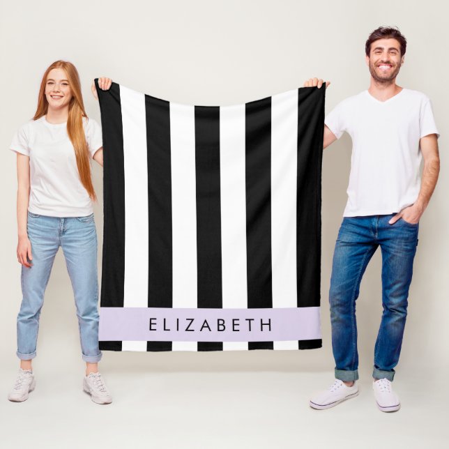 Svartvit Rand, Stripe, Linjer, Ditt namn Fleecefilt (På plats)