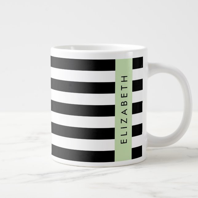 Svartvit Rand, Stripe, Linjer, Ditt namn Jumbo Mugg (Höger)