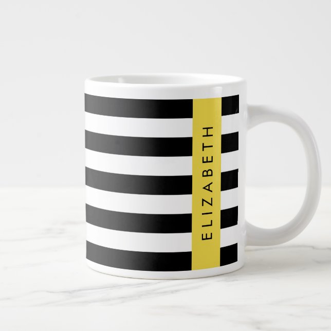Svartvit Rand, Stripe, Linjer, Ditt namn Jumbo Mugg (Höger)