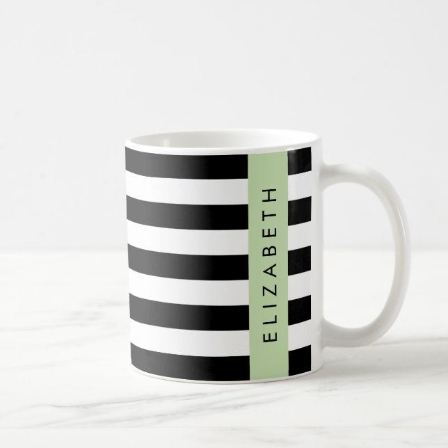 Svartvit Rand, Stripe, Linjer, Ditt namn Kaffemugg (Höger)
