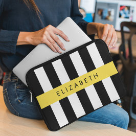 Svartvit Rand, Stripe, Linjer, Ditt namn Laptop Fodral