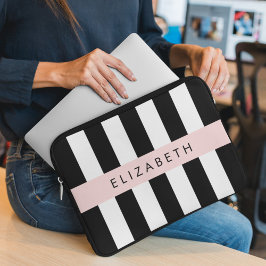 Svartvit Rand, Stripe, Linjer, Ditt namn Laptop Fodral