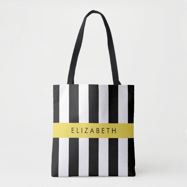 Svartvit Rand, Stripe, Linjer, Ditt namn Tygkasse (Framsida)