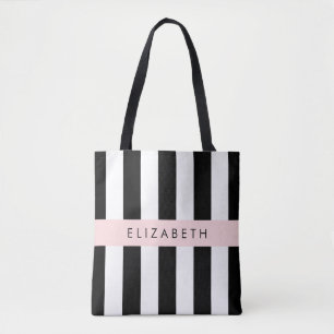 Svartvit Rand, Stripe, Linjer, Ditt namn Tygkasse