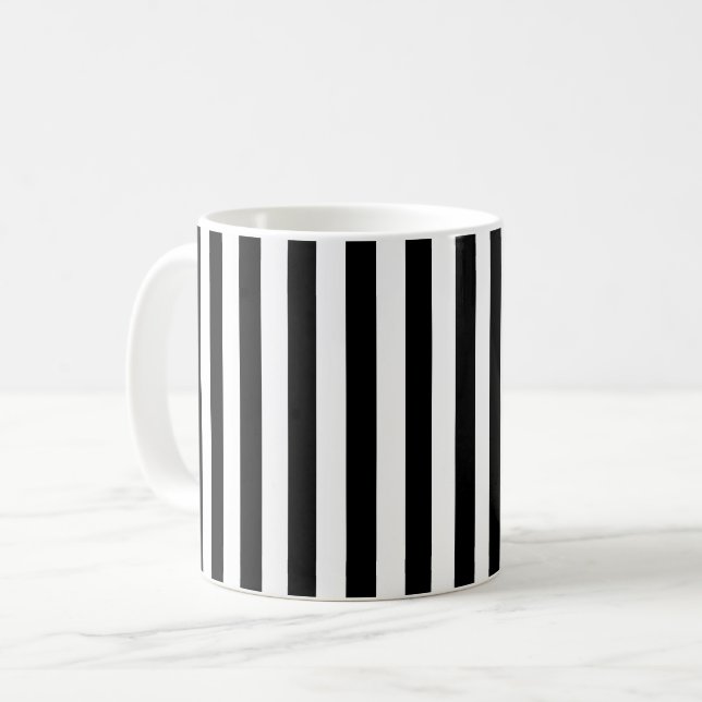 Svartvit Rand, stripe Mönster, Linjer Kaffemugg (Framsida vänster)
