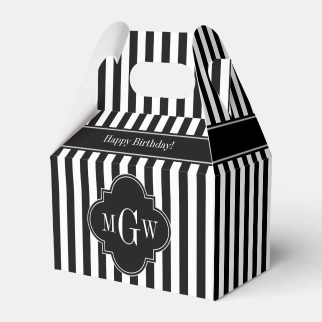 Svartvit Rand Svartvit Quatrefoil 3 Monogram Presentaskar (Framsidan Sidan)