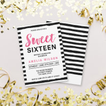 Svartvit Rand Sweet 16-dagars inbjudan