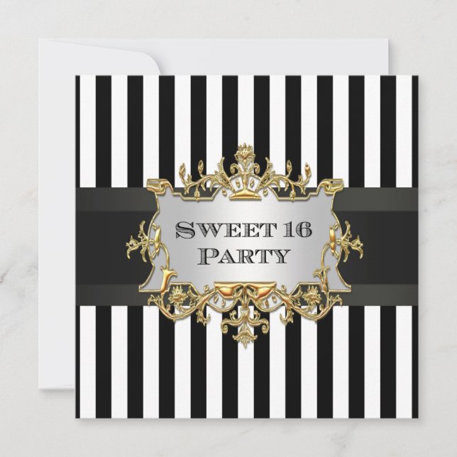 Svartvit Rand Sweet 16 Party Invit Inbjudningar (Framsida)