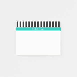 Svartvit Rand Teal Ribbon Namn Monogram Post-it Block