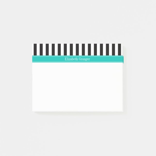 Svartvit Rand Teal Ribbon Namn Monogram Post-it Block (Framsida)