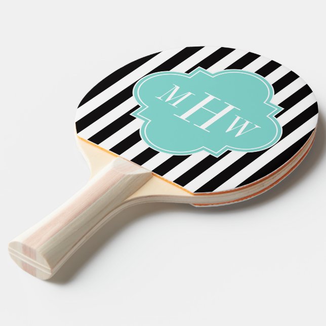 Svartvit Rand-turkos Quatrefoil 3 Monogram Pingisracket (Frontvinkel)