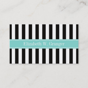 Svartvit Rand-turkos Ribbon Namn Monogram Visitkort