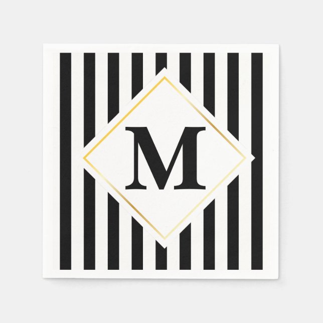 Svartvit Rand White Guld Monogram Pappersservett (Framsidan)
