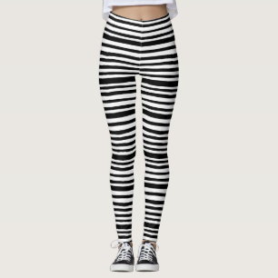 Svartvit randig damasker leggings