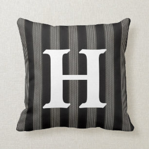Svartvit randig initial Monogram för klassiker Kudde