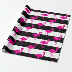 Svartvit randig rosa Flamingo Presentpapper