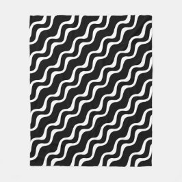 Svartvit, randig vågformad Mönster-flotta Fleecefilt