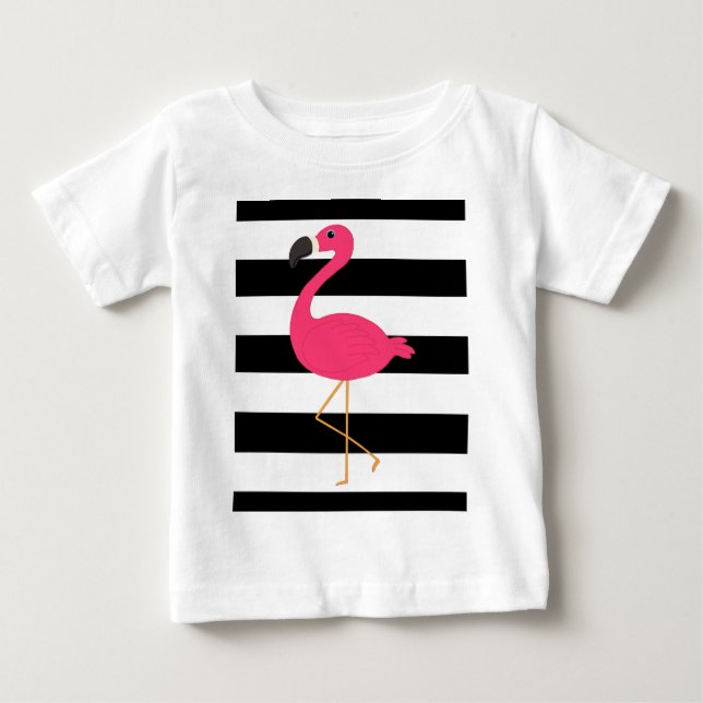 Svartvit randrosaFlamingo T Shirt (Framsida)