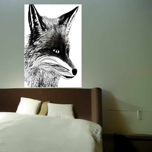 Svartvit räv porträtt | AI Art Poster (Skapare uppladdad)