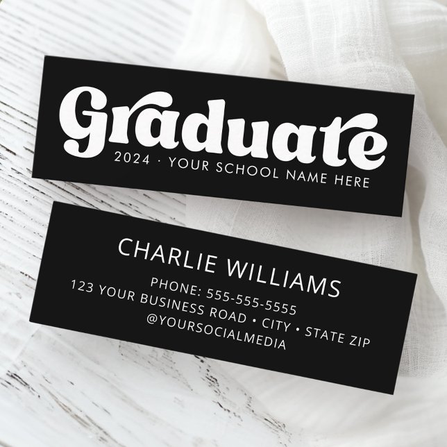 Svartvit räv student student studenten mini visitkort (Black and white retro graduate student graduation mini business card)