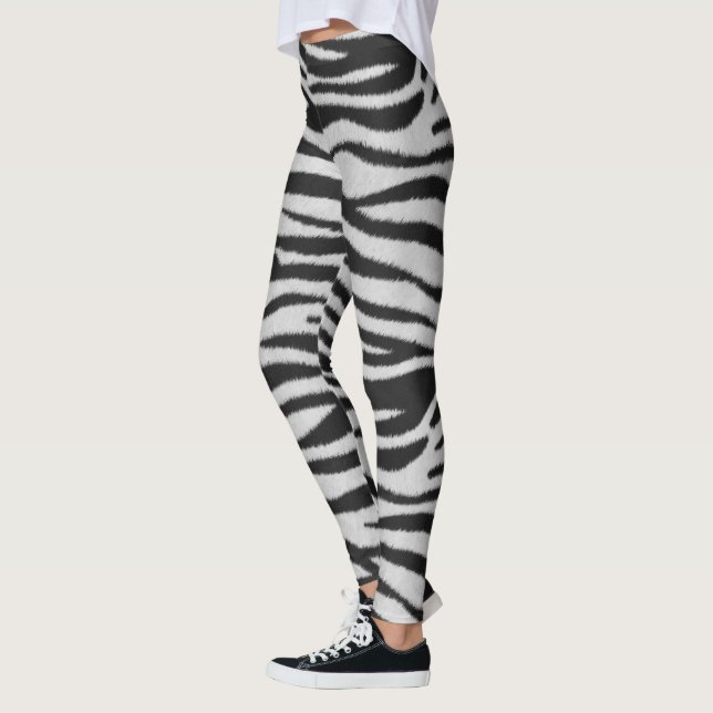 Svartvit, realistisk Zebra Päls Struktur Leggings (Vänster)