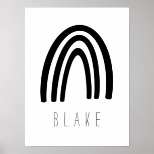 Svartvit regnbåge Namn Nursery Decor Poster