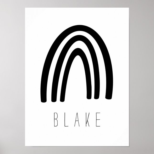 Svartvit regnbåge Namn Nursery Decor Poster (Framsidan)