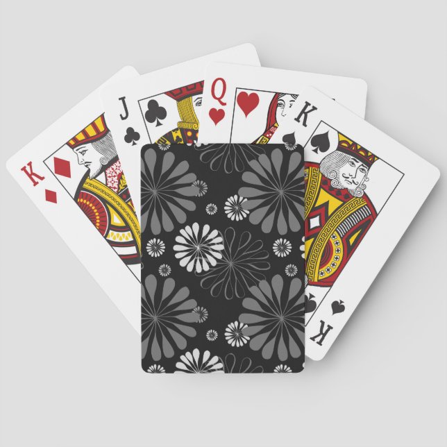 Svartvit Retro-Blommigt Casinokort (Baksidan)