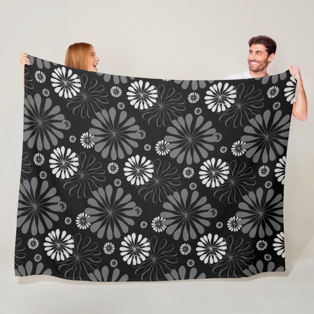 Svartvit Retro-Blommigt Fleecefilt (På plats)