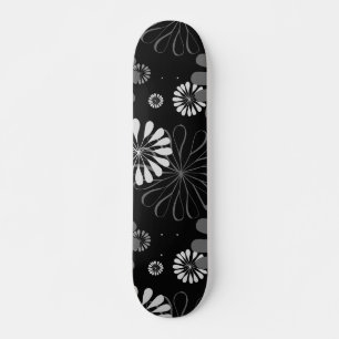 Svartvit Retro-Blommigt Mini Skateboard Bräda 18,5 Cm