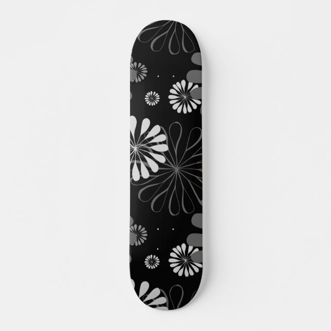 Svartvit Retro-Blommigt Mini Skateboard Bräda 18,5 Cm (Framsida)