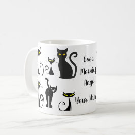 Svartvit Retro Cat Mönster med typografi Kaffemugg